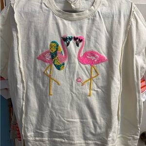 Fantastic Fawn Flamingo Graphic Tee - Cream and Pink NWOT
